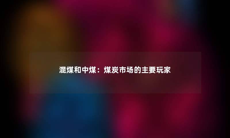 混煤和中煤：煤炭市场的主要玩家