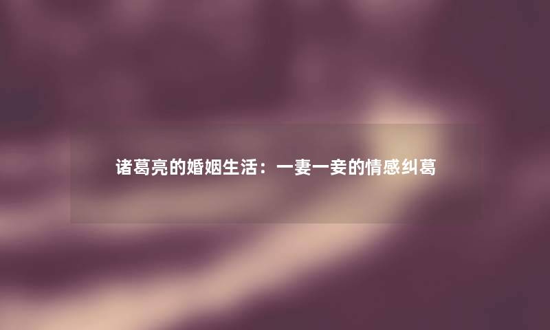 诸葛亮的婚姻生活:一妻一妾的情感纠葛 诸葛亮的婚姻生活:一妻一妾的情感纠葛