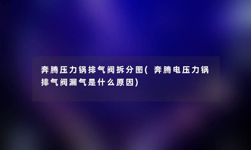 奔腾压力锅排气阀拆分图(奔腾电压力锅排气阀漏气是什么原因) 奔腾压力锅排气阀拆分图(奔腾电压力锅排气阀漏气是什么原因)
