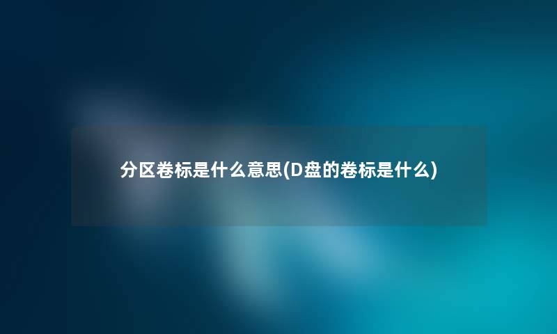 分区卷标是什么意思(D盘的卷标是什么) 分区卷标是什么意思(D盘的卷标是什么)