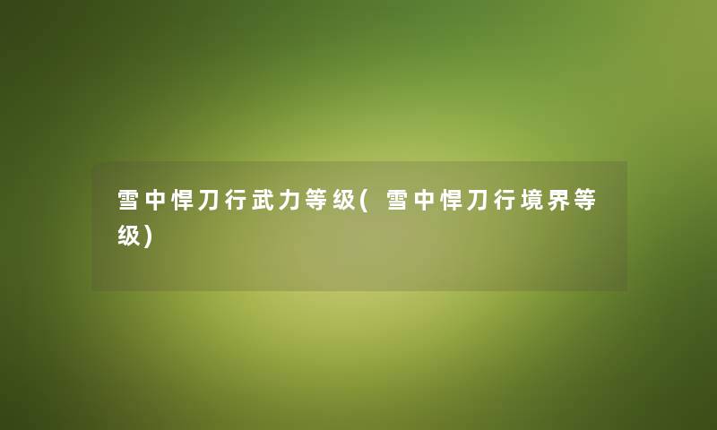 雪中悍刀行武力等级(雪中悍刀行境界等级)