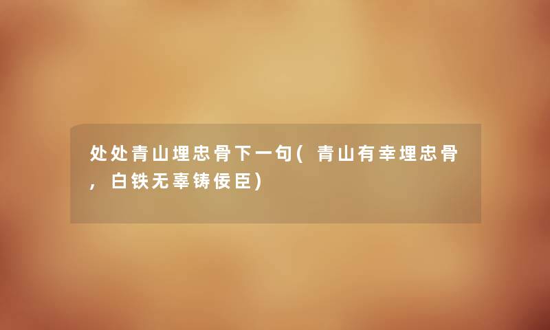 处处青山埋忠骨下一句(青山有幸埋忠骨,白铁无辜铸佞臣) 处处青山埋忠骨下一句(青山有幸埋忠骨,白铁无辜铸佞臣)