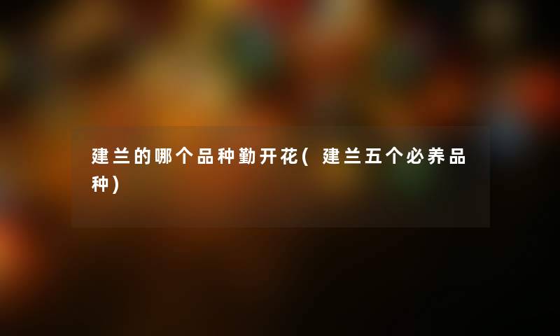 建兰的哪个品种勤开花(建兰五个必养品种)