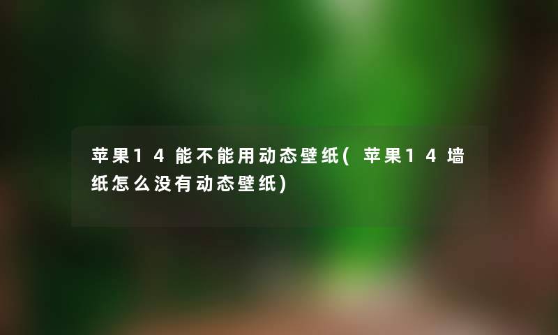 苹果14能不能用动态壁纸(苹果14墙纸怎么没有动态壁纸) 苹果14能不能用动态壁纸(苹果14墙纸怎么没有动态壁纸)