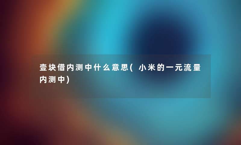 壹块借内测中什么意思(小米的一元流量内测中)