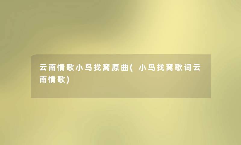 云南情歌小鸟找窝原曲(小鸟找窝歌词云南情歌)