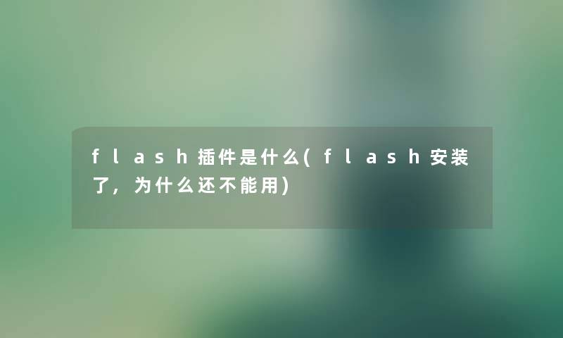 flash插件是什么(flash安装了,为什么还不能用)
