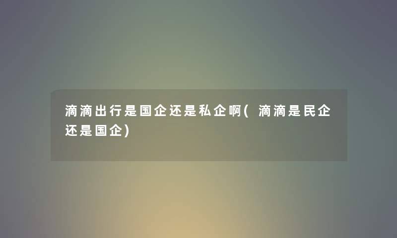 滴滴出行是国企还是私企啊(滴滴是民企还是国企) 滴滴出行是国企还是私企啊(滴滴是民企还是国企)