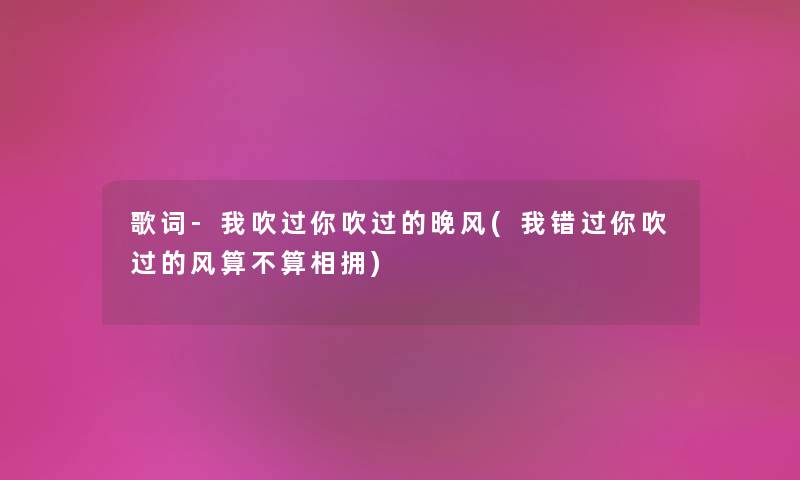 歌词-我吹过你吹过的晚风(我错过你吹过的风算不算相拥)
