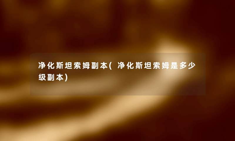 净化斯坦索姆副本(净化斯坦索姆是多少级副本) 净化斯坦索姆副本(净化斯坦索姆是多少级副本)